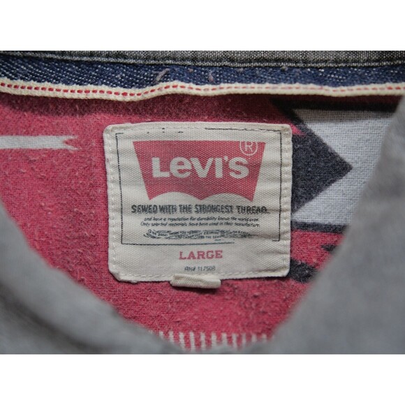 Levis Shacket Gray Aztec Flannel Pearl Snap Cowboy Shirt Mens Large - Picture 6 of 10